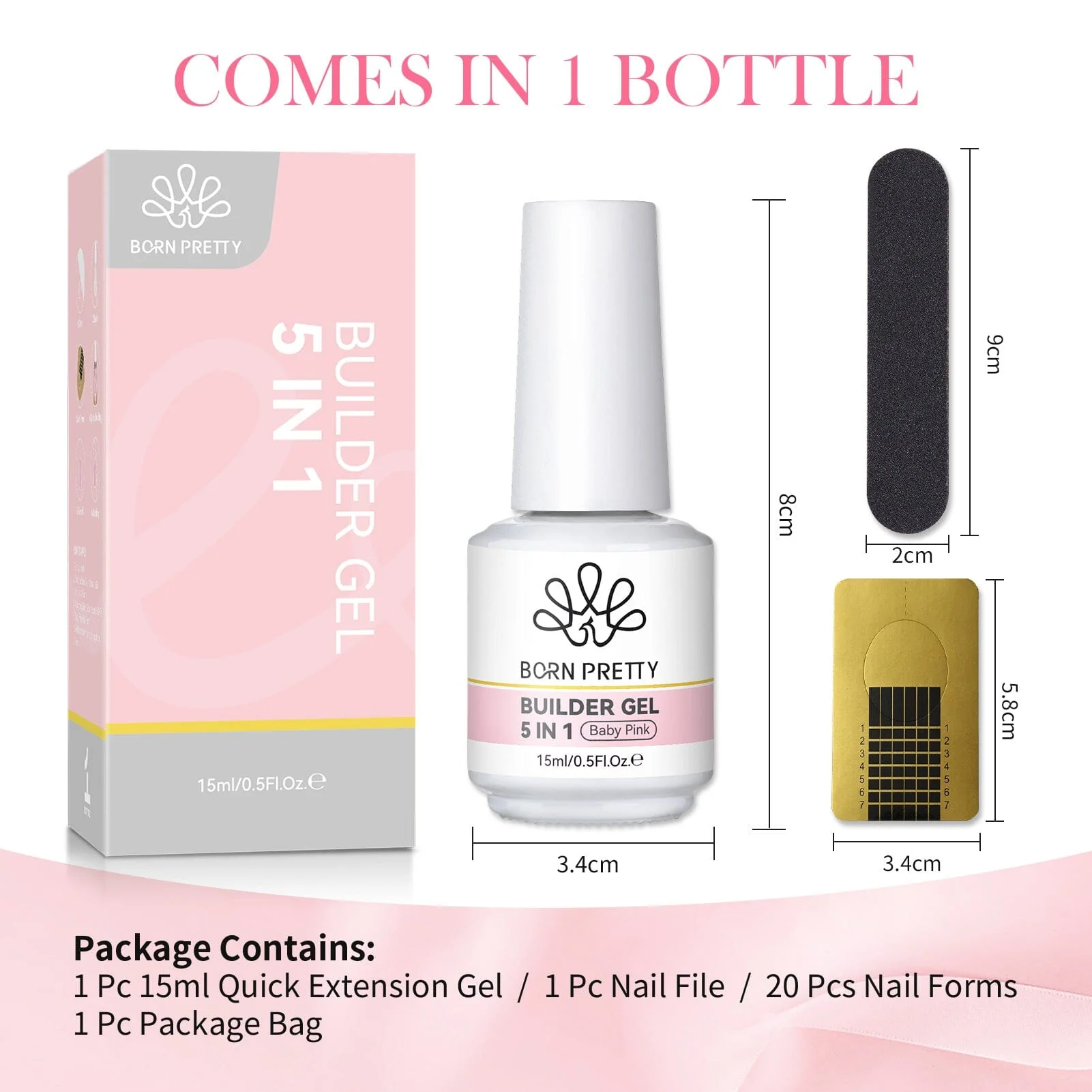 5 in 1 Builder Gel Baby Pink 15ml - Image 4