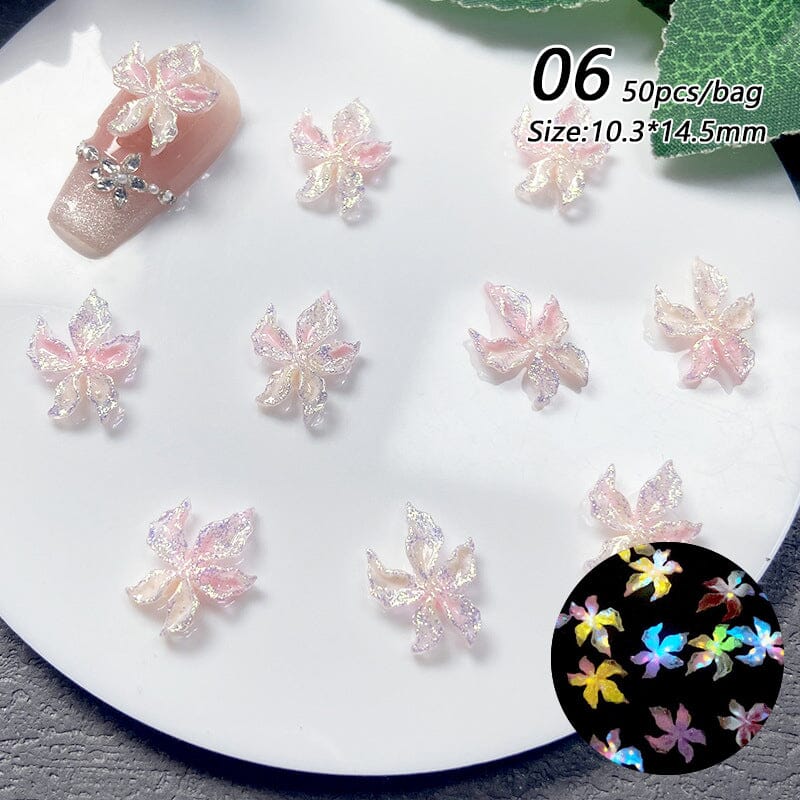 50pcs Colorful Luminous 3D Nail Decorations Resin Lily Flowers - Image 13