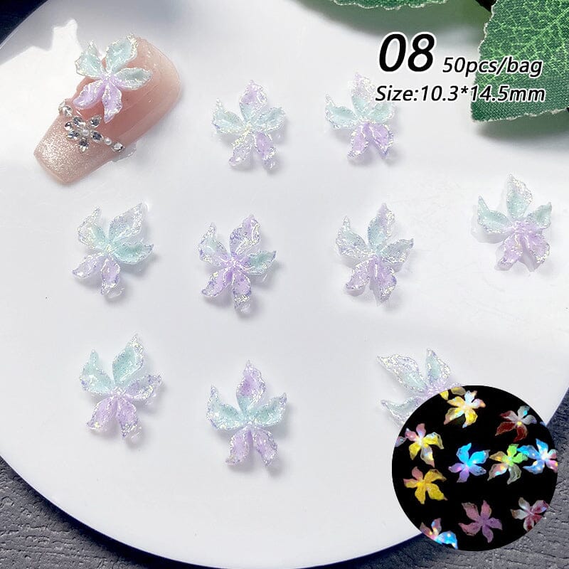 50pcs Colorful Luminous 3D Nail Decorations Resin Lily Flowers - Image 15