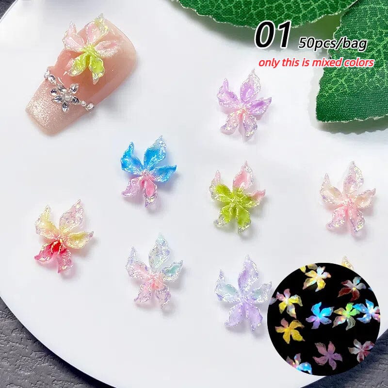 50pcs Colorful Luminous 3D Nail Decorations Resin Lily Flowers - Image 8