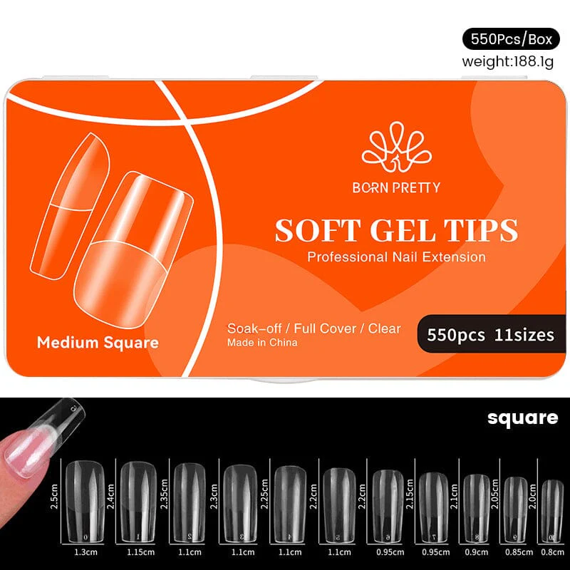 550pcs Medium Square Soft Gel Tips
