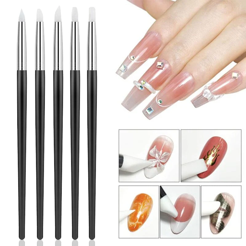 5pcs Silicone Nail Brush Black Handle - Image 10