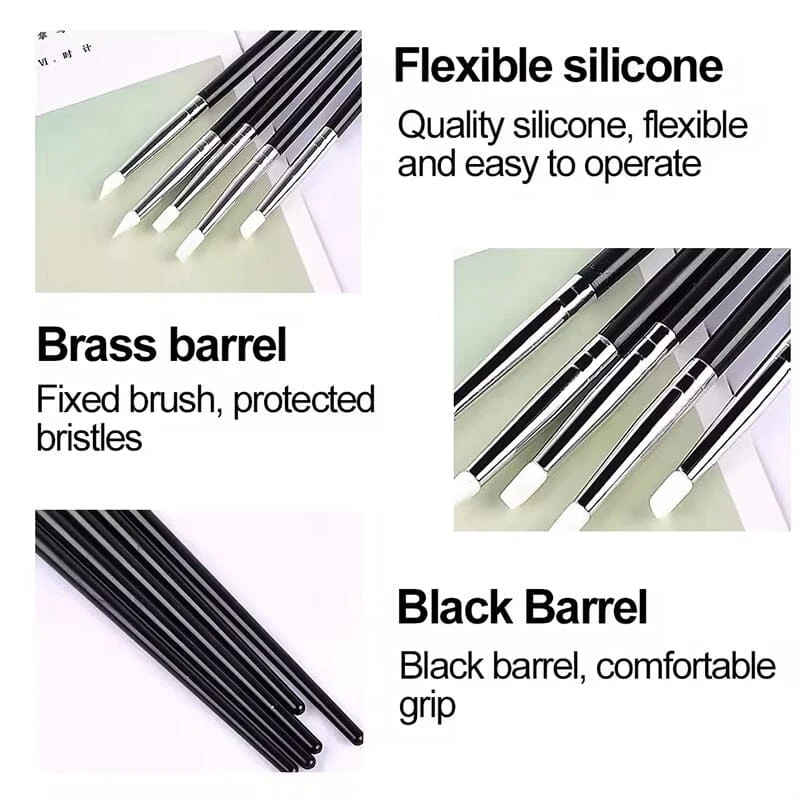 5pcs Silicone Nail Brush Black Handle - Image 11