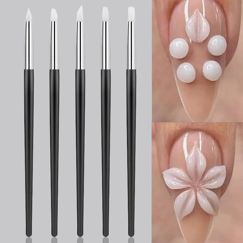 5pcs Silicone Nail Brush Black Handle - Image 5