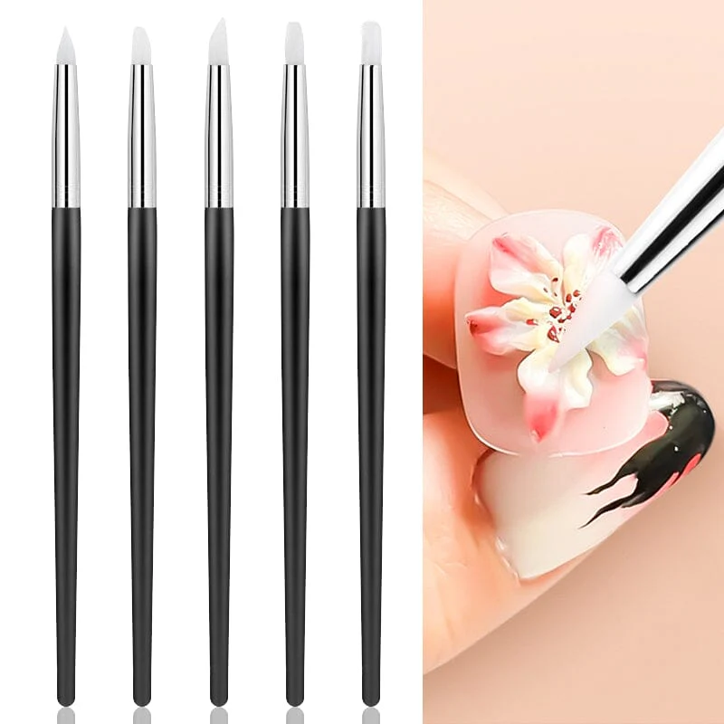 5pcs Silicone Nail Brush Black Handle - Image 6
