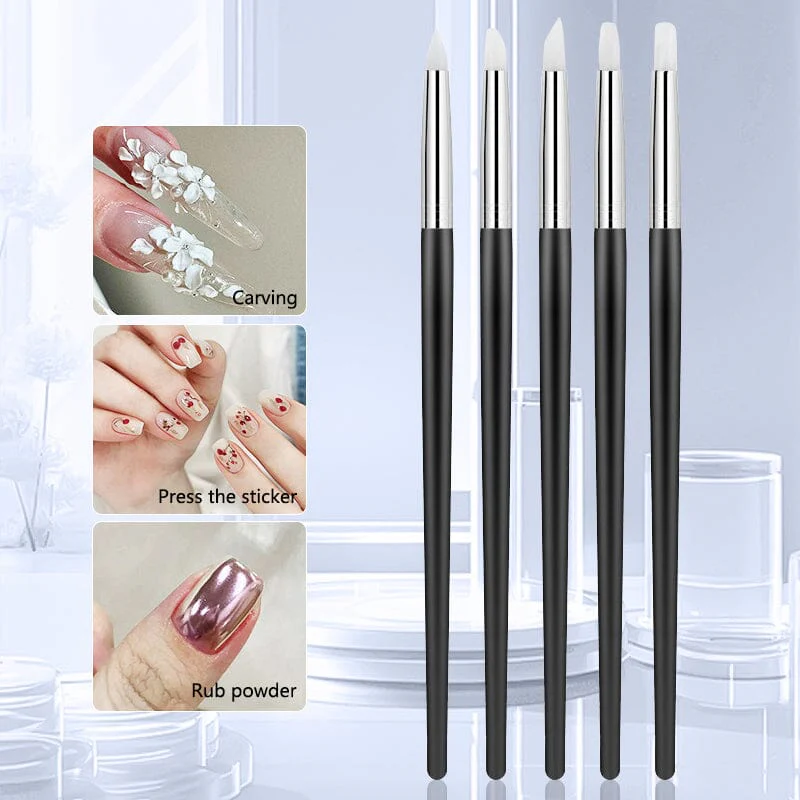 5pcs Silicone Nail Brush Black Handle - Image 8