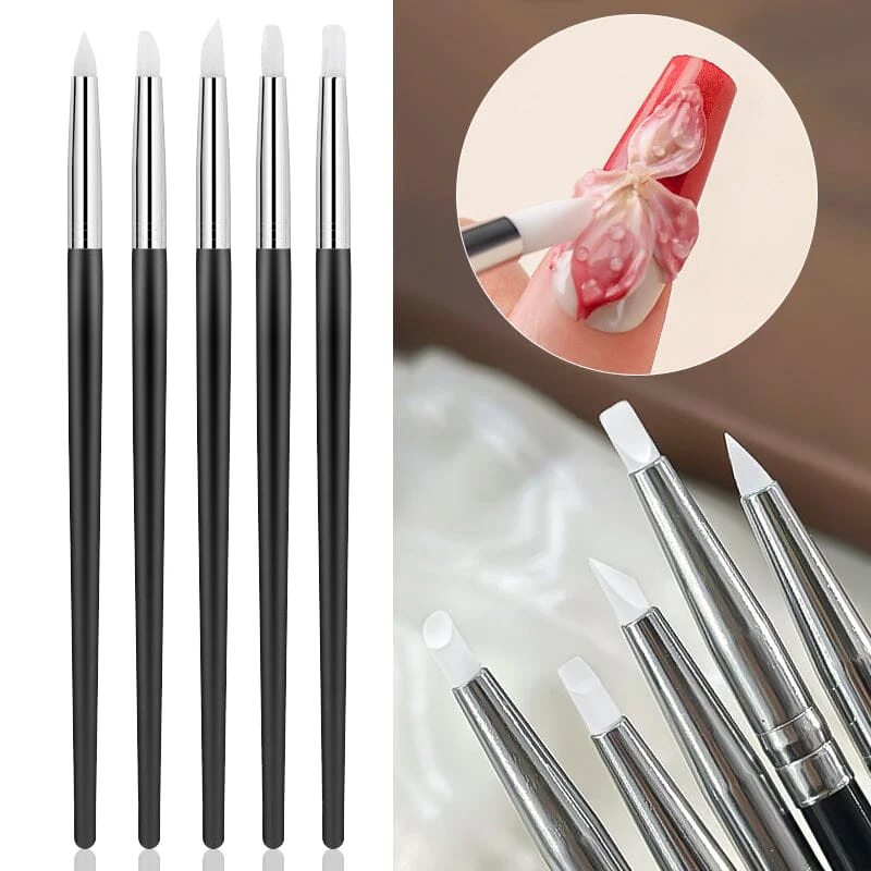 5pcs Silicone Nail Brush Black Handle - Image 9