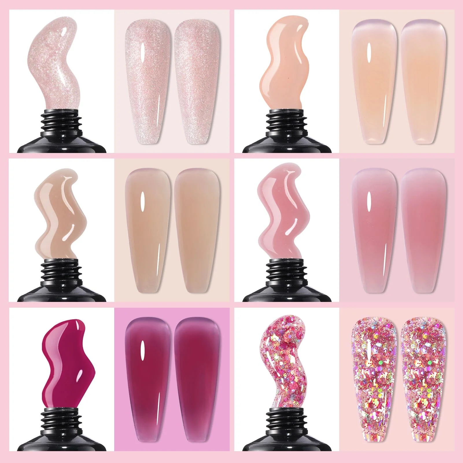 6 Colors Extension Nail Gel Starter Kit Flexible Rose 15ml - Image 3