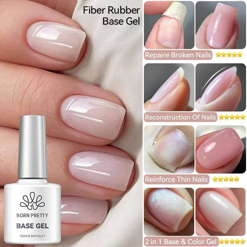6 Colors Fiber Rubber Base Gel Polish Set 10ml - Image 2