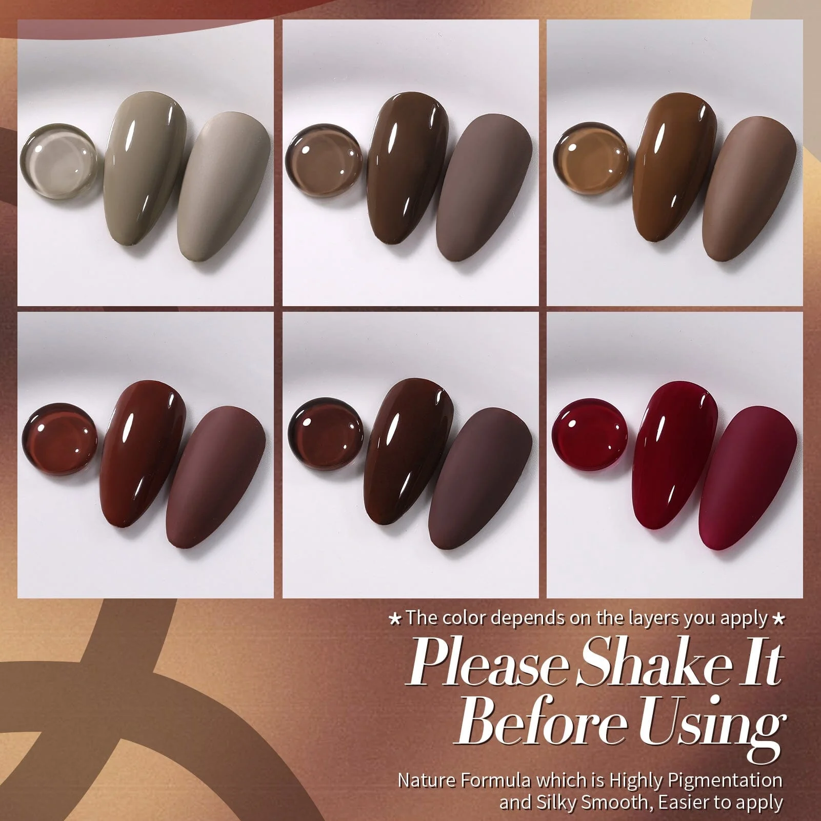 6 Colors Gel Polish Set S22 Cinnamon Coco 7ml - Image 5