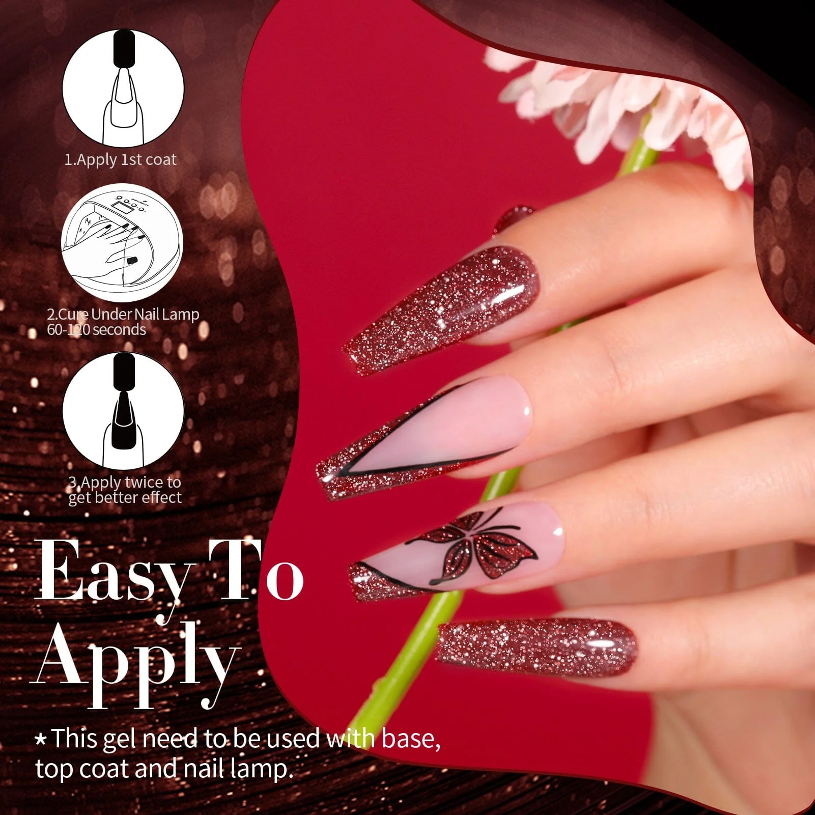 6 Colors Glitter Reflective Gel T08 Night Stars 7ml - Image 3
