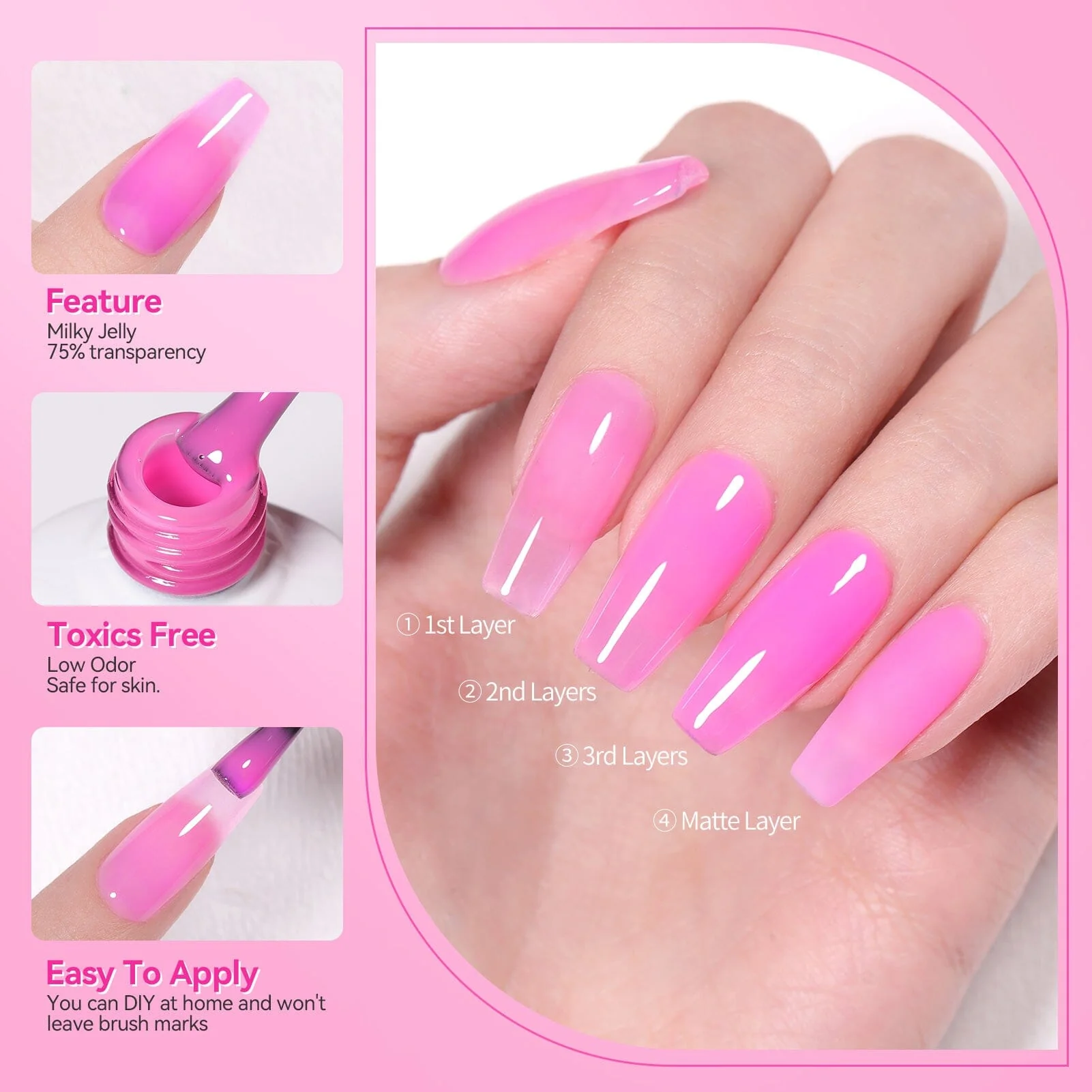 6 Colors Jelly Gel J31 Pink Muse 7ml - Image 4