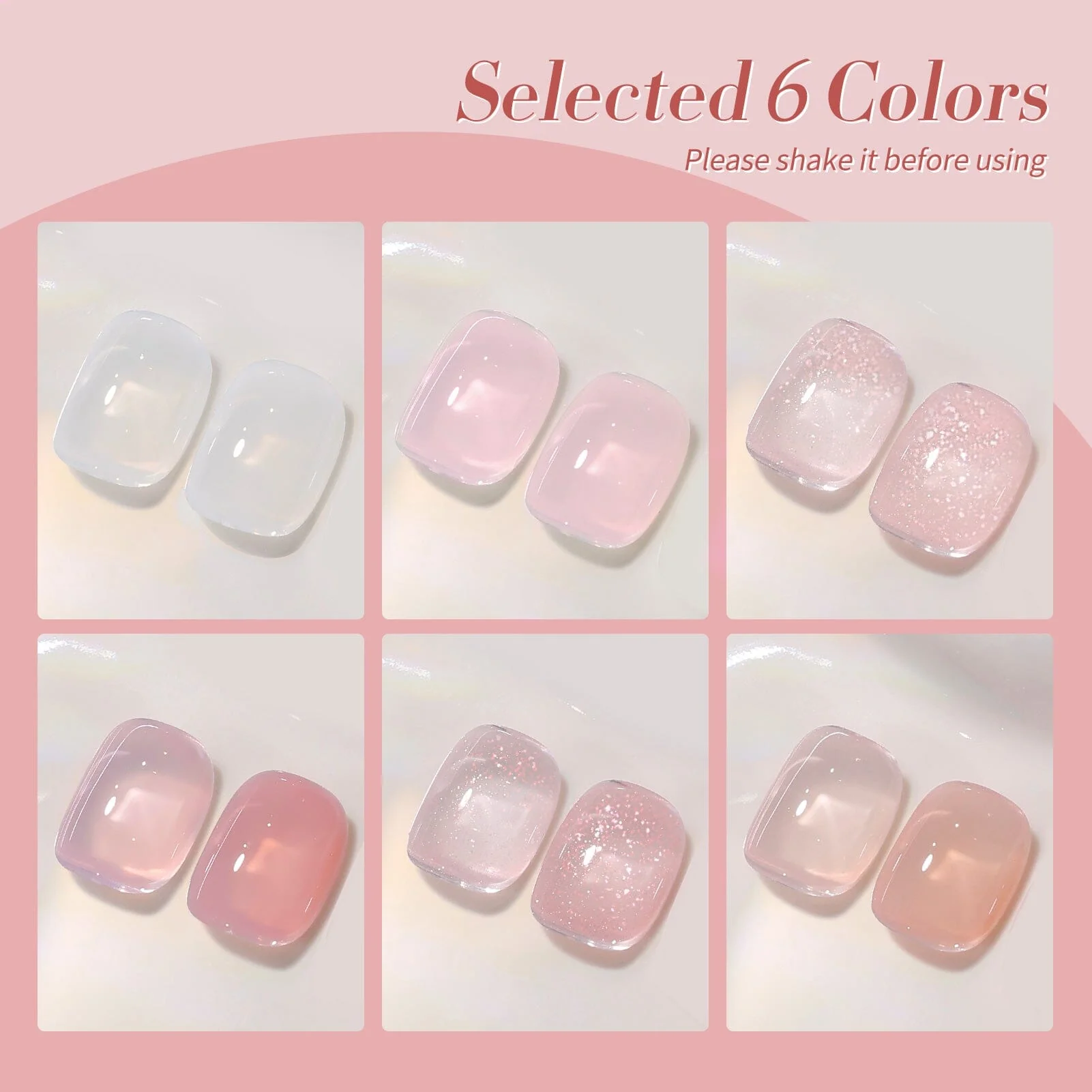 6 Colors Jelly Gel Polish Set J35 Pink-Veil 7ml - Image 7