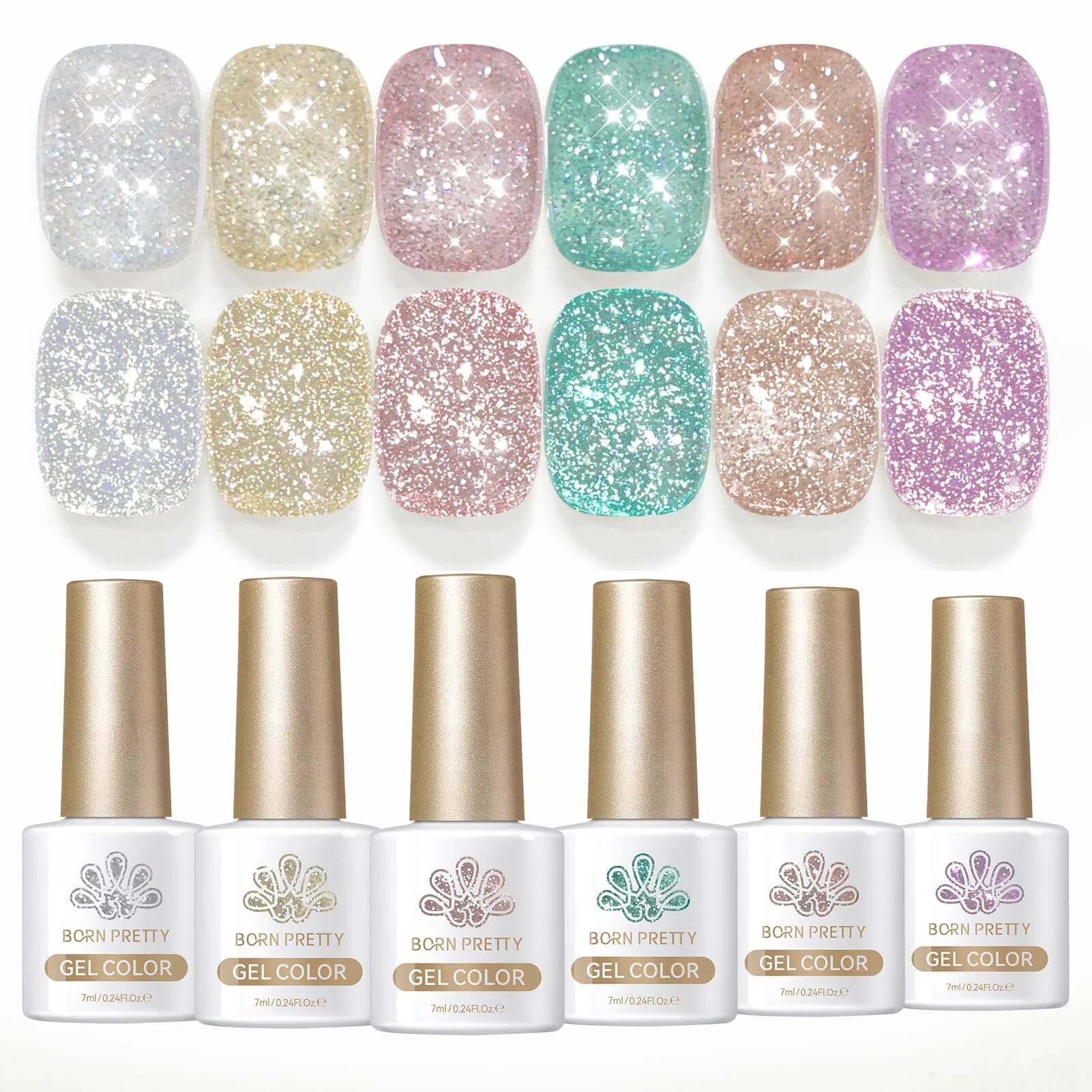 6 Colors Reflective Glitter Gel T20 Carat Mirage 7ml