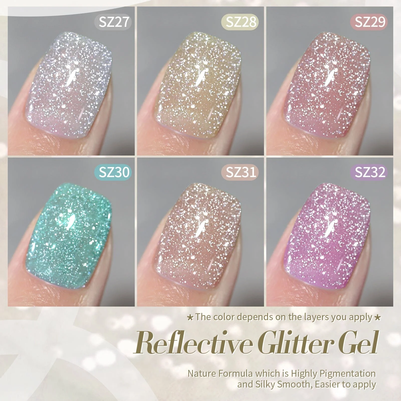 6 Colors Reflective Glitter Gel T20 Carat Mirage 7ml - Image 4