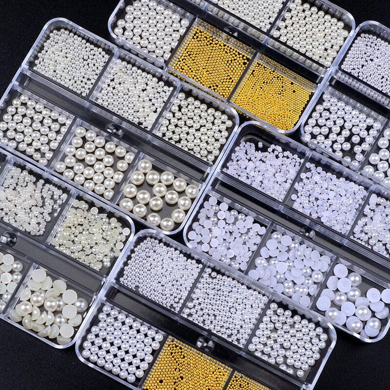 6 Grids 3D Nail Decoration White Half-Round Pearls - Image 6