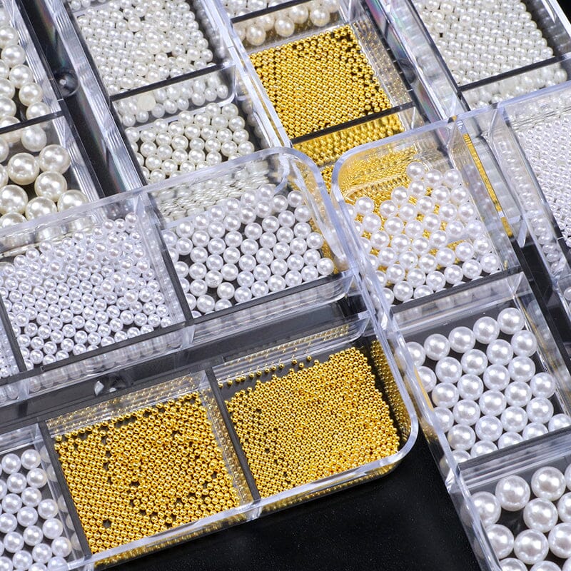 6 Grids 3D Nail Decoration White Half-Round Pearls - Image 8