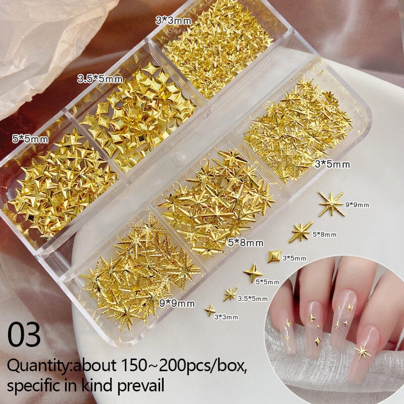 6 Grids Gold Silver Alloy Star Bowknot Nail Decoration - Image 14