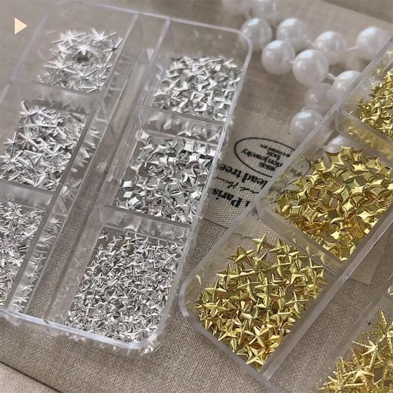 6 Grids Gold Silver Alloy Star Bowknot Nail Decoration - Image 5