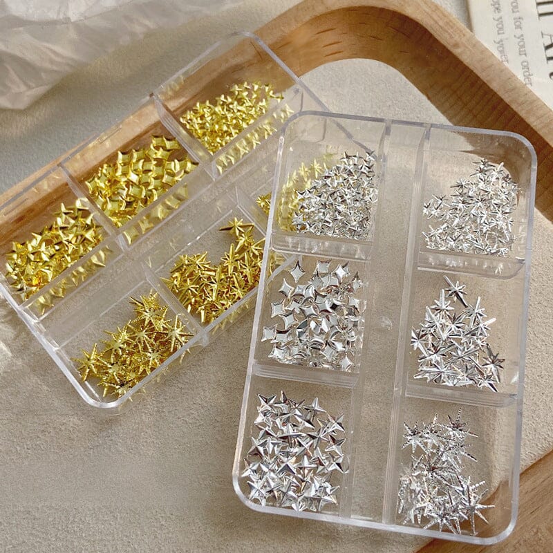 6 Grids Gold Silver Alloy Star Bowknot Nail Decoration - Image 7