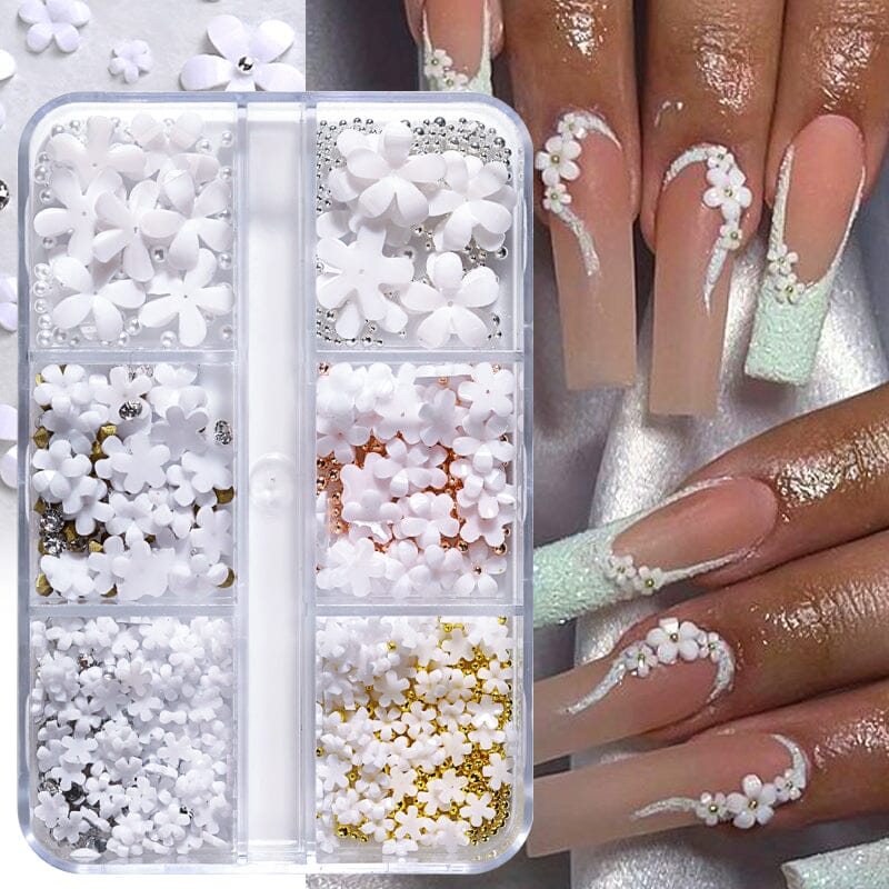 6 Grids Mixed Flowers Rhinestones Pearls #01 - Image 5