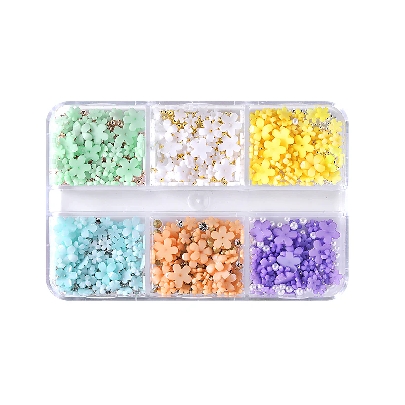 6 Grids Mixed Flowers Rhinestones Pearls #03