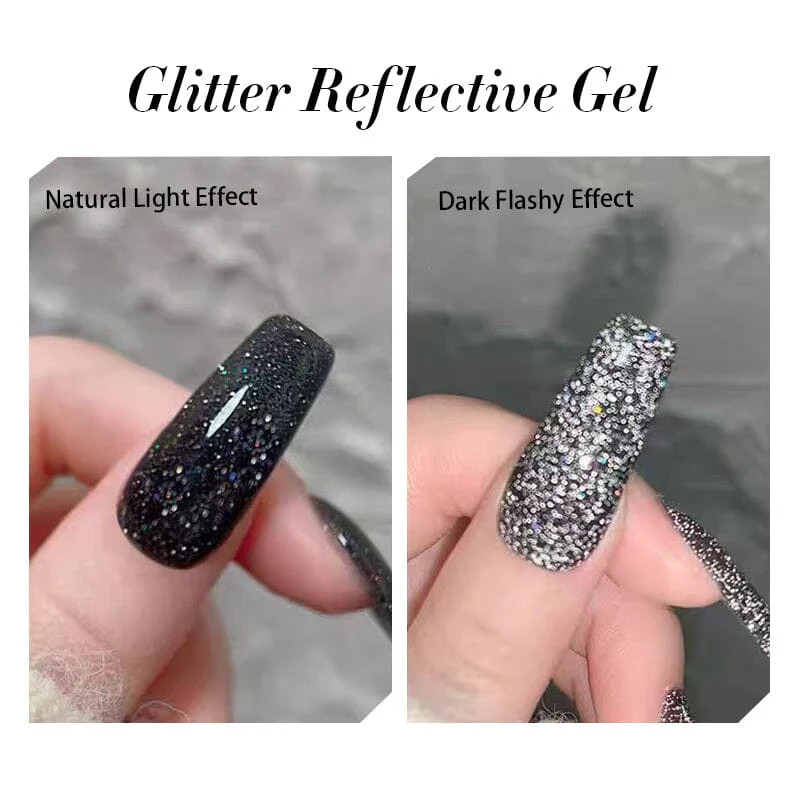 Black Glitter Reflective Gel Polish 15ml - Image 5