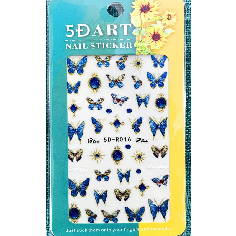 Blue Butterfly Embossed 5D Nail Stickers 5D-R016 #01