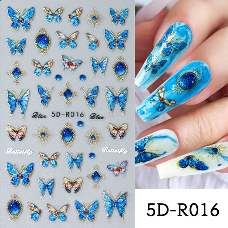 Blue Butterfly Embossed 5D Nail Stickers 5D-R016 #01 - Image 3
