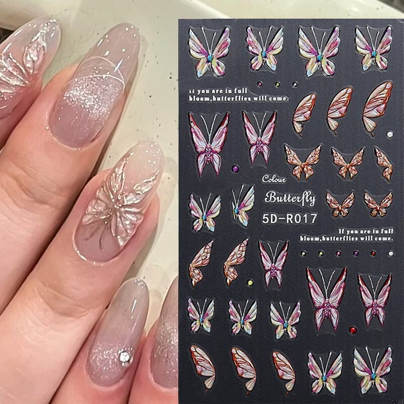 Multicolor Butterfly Embossed 5D Nail Stickers 5D-R017 #02 - Image 2