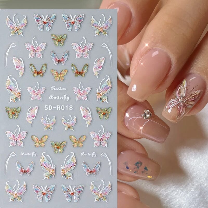 Multicolor Butterfly Embossed 5D Nail Stickers 5D-R017 #02 - Image 5