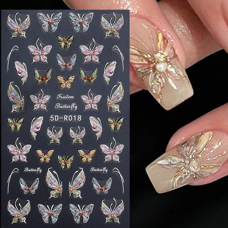 Multicolor Butterfly Embossed 5D Nail Stickers 5D-R017 #02 - Image 6