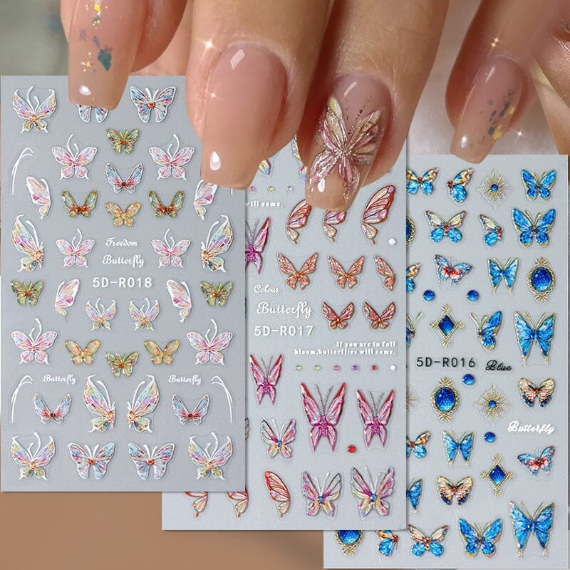 Multicolor Butterfly Embossed 5D Nail Stickers 5D-R017 #02 - Image 4