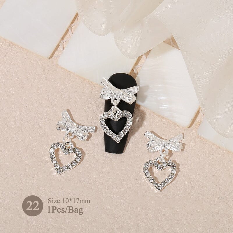Butterfly Heart Metal Rhinestones Pearl Nail Decoration - Image 23