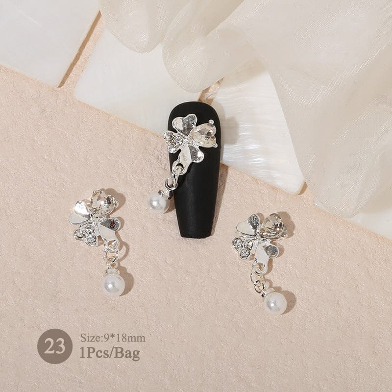 Butterfly Heart Metal Rhinestones Pearl Nail Decoration - Image 24