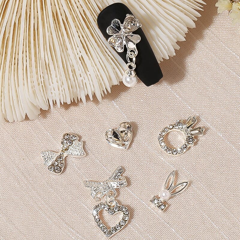 Butterfly Heart Metal Rhinestones Pearl Nail Decoration - Image 6