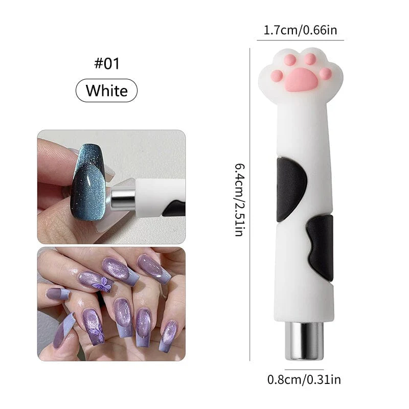 Cylindrical Magnetic Stick Cute Cat Paw Handle White - Image 4