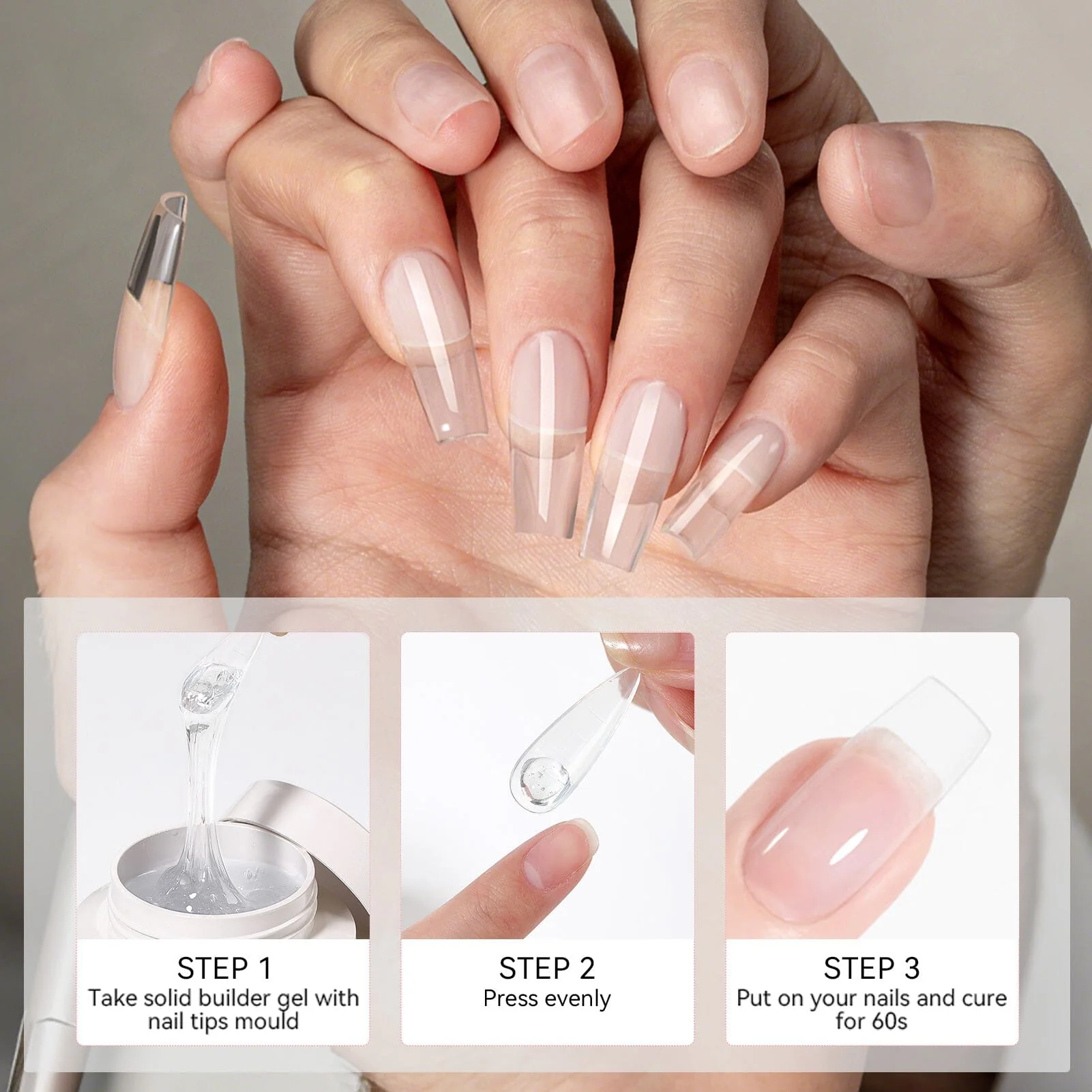 Clear & White Non Stick Hand Extension Nail Kit 15ml - Image 10