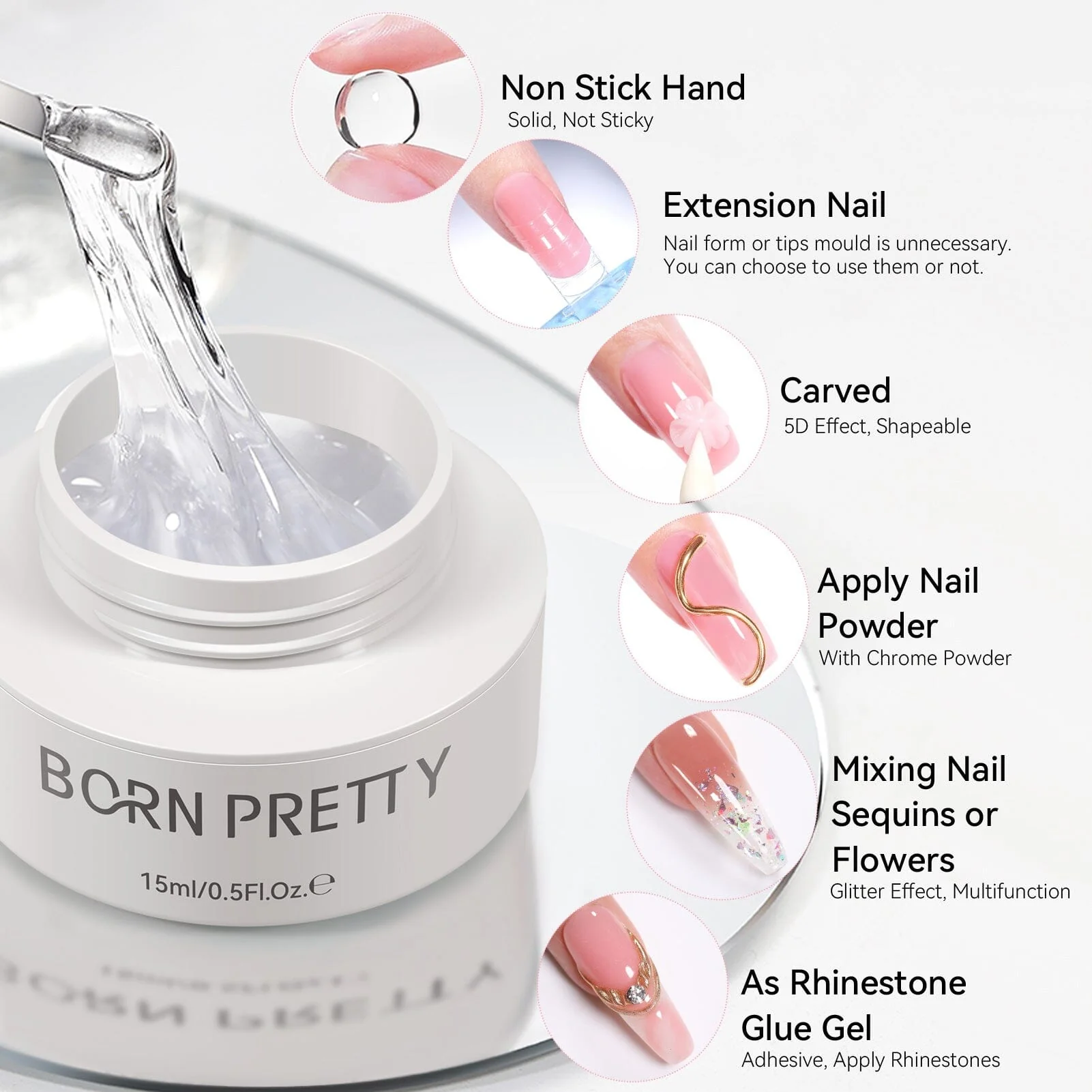 Clear & White Non Stick Hand Extension Nail Kit 15ml - Image 3