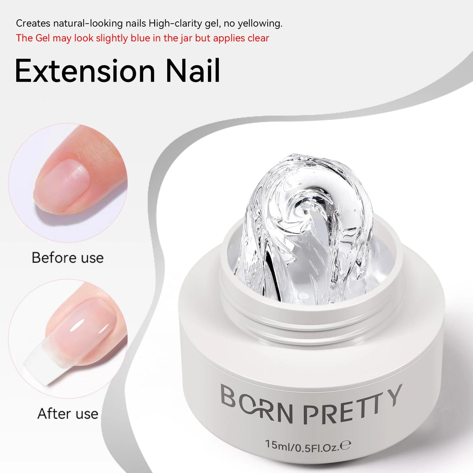 Clear & White Non Stick Hand Extension Nail Kit 15ml - Image 4