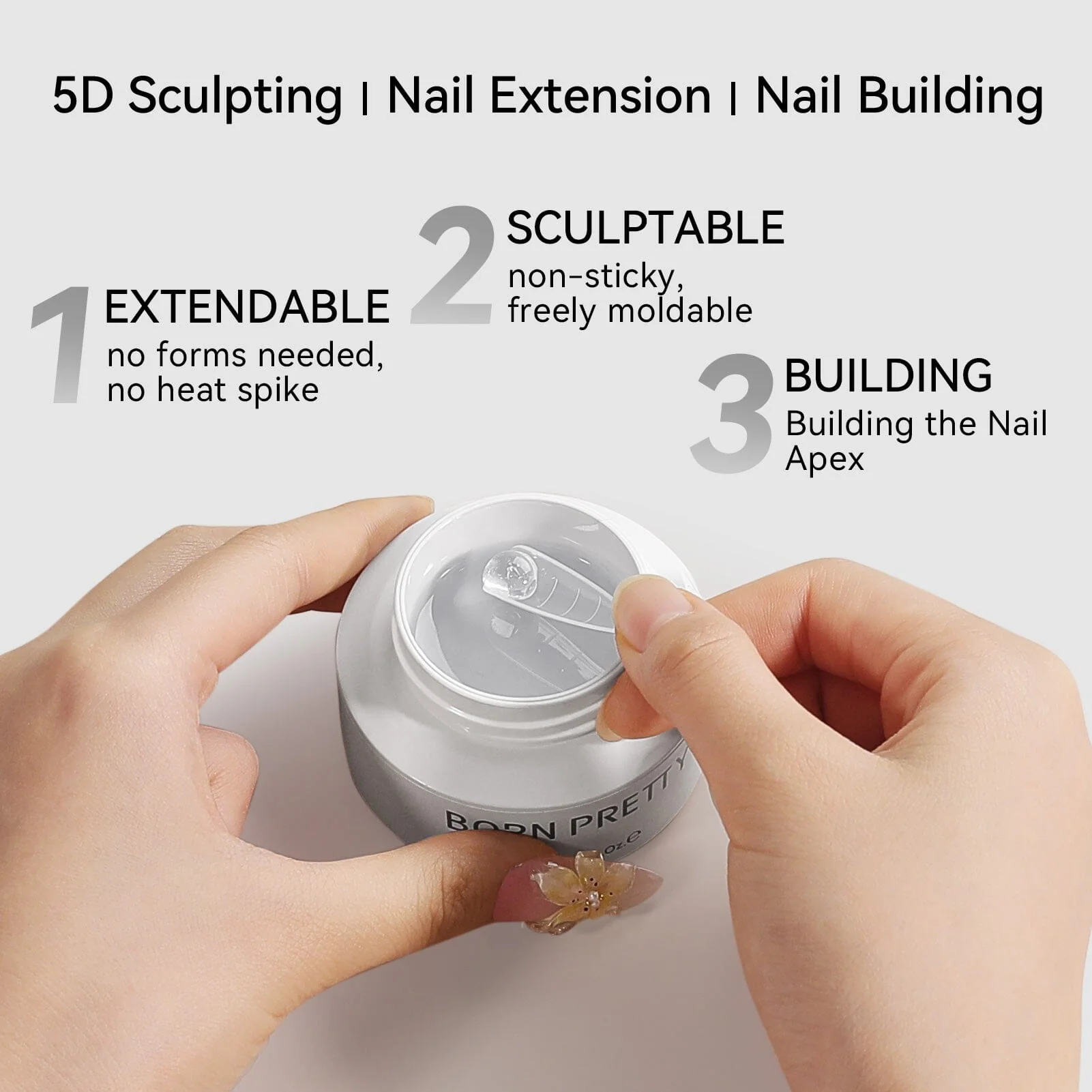 Clear & White Non Stick Hand Extension Nail Kit 15ml - Image 8