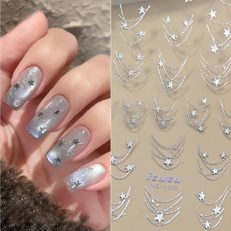 French Star Lines Glitter 3D Nail Sticker - Image 7