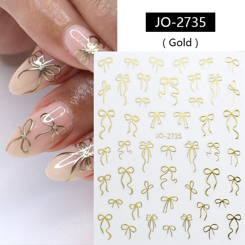 Gold Bowknot 3D Self Adhesive Nail Stickers