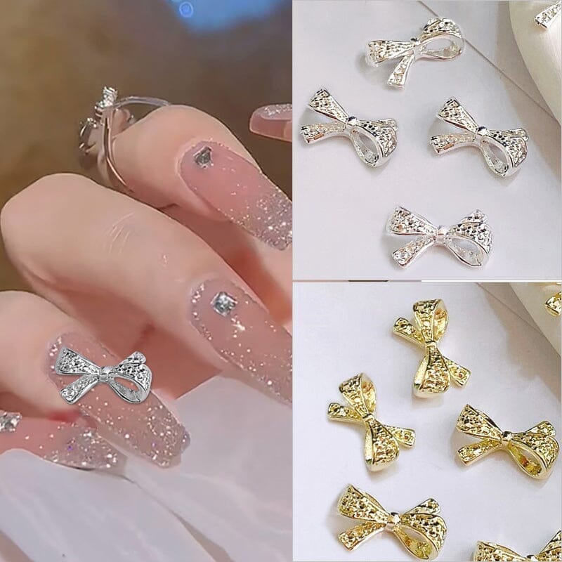 Gold Silver Bowknot Metal Rhinestones Nail Art Decoration - Image 4