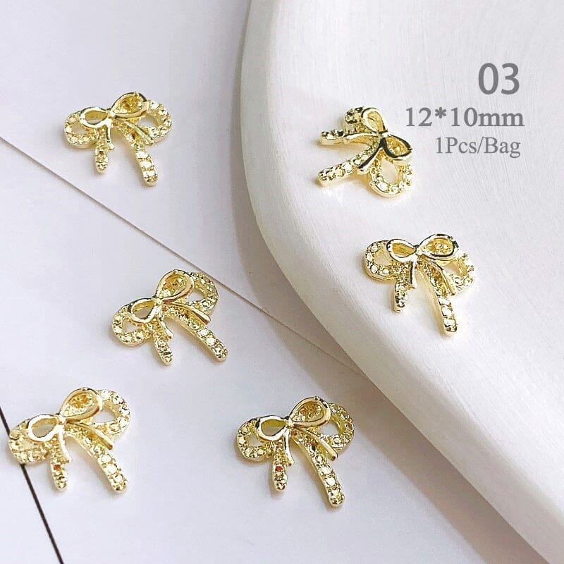 Gold Silver Bowknot Metal Rhinestones Nail Art Decoration - Image 8