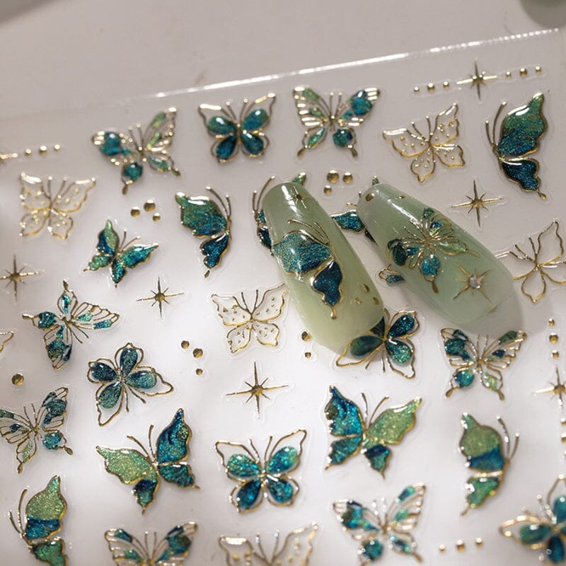 Green Blue Butterfly 5D Nail Sticker M-547 - Image 4