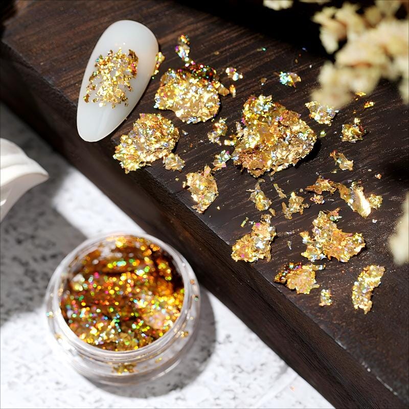 Holographic Gold Flakes Nail Glitter Foils #01