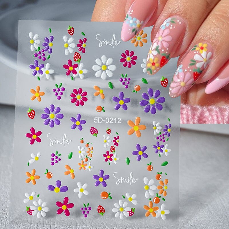 Letters Flowers 5D Embossed Nail Stickers - Image 32