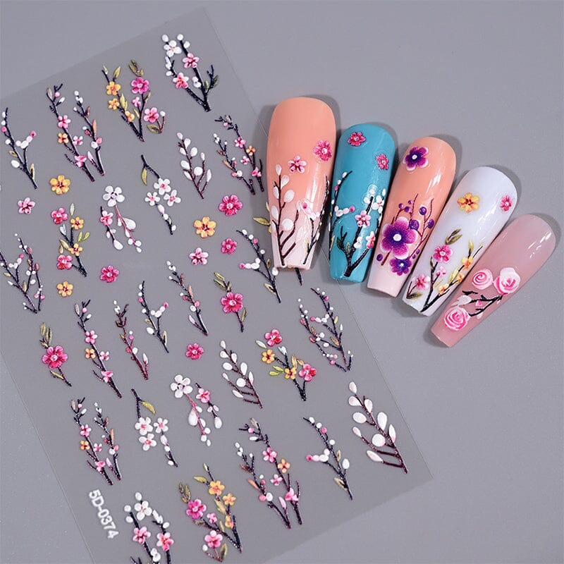 Letters Flowers 5D Embossed Nail Stickers - Image 6
