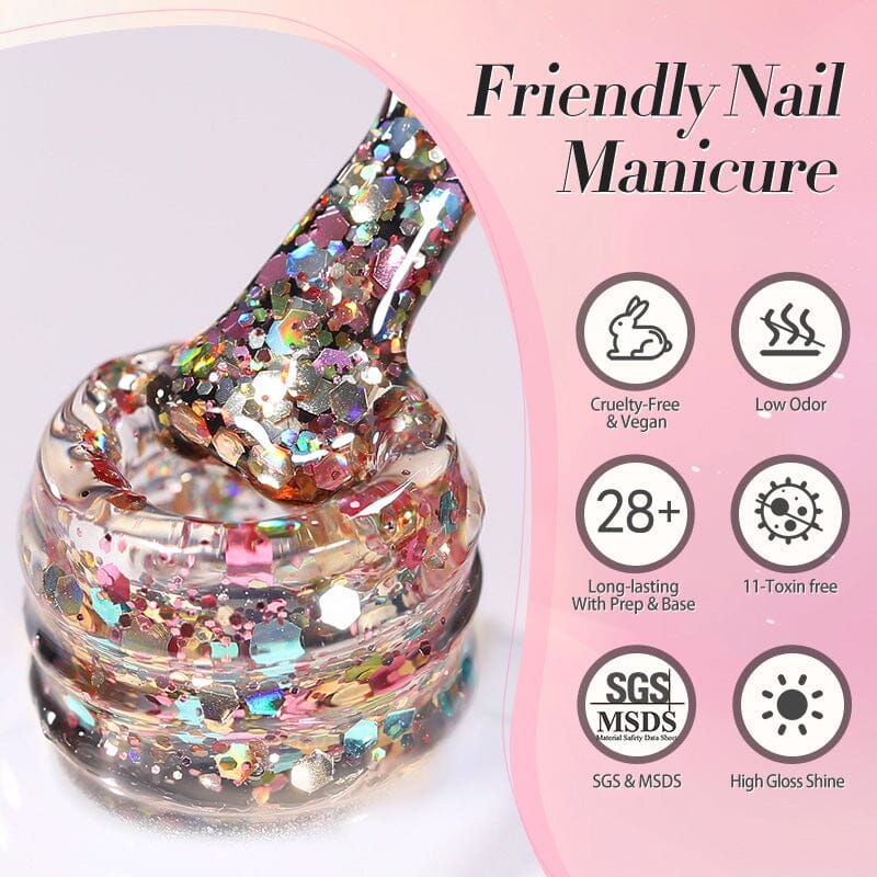 Multicolor Sequins Glitter Gel Polish SG04 Rainbow Island 10ml - Image 8